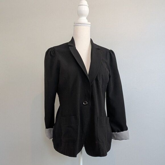 Body Central Women's Large Black Blazer Rollup Contrast Stripe Sleeves - Picture 1 of 10